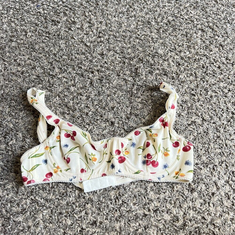VTG 70s Capucine Pueraci Bra Ethereal Angelcore Cotton Wired Cherries 85 New